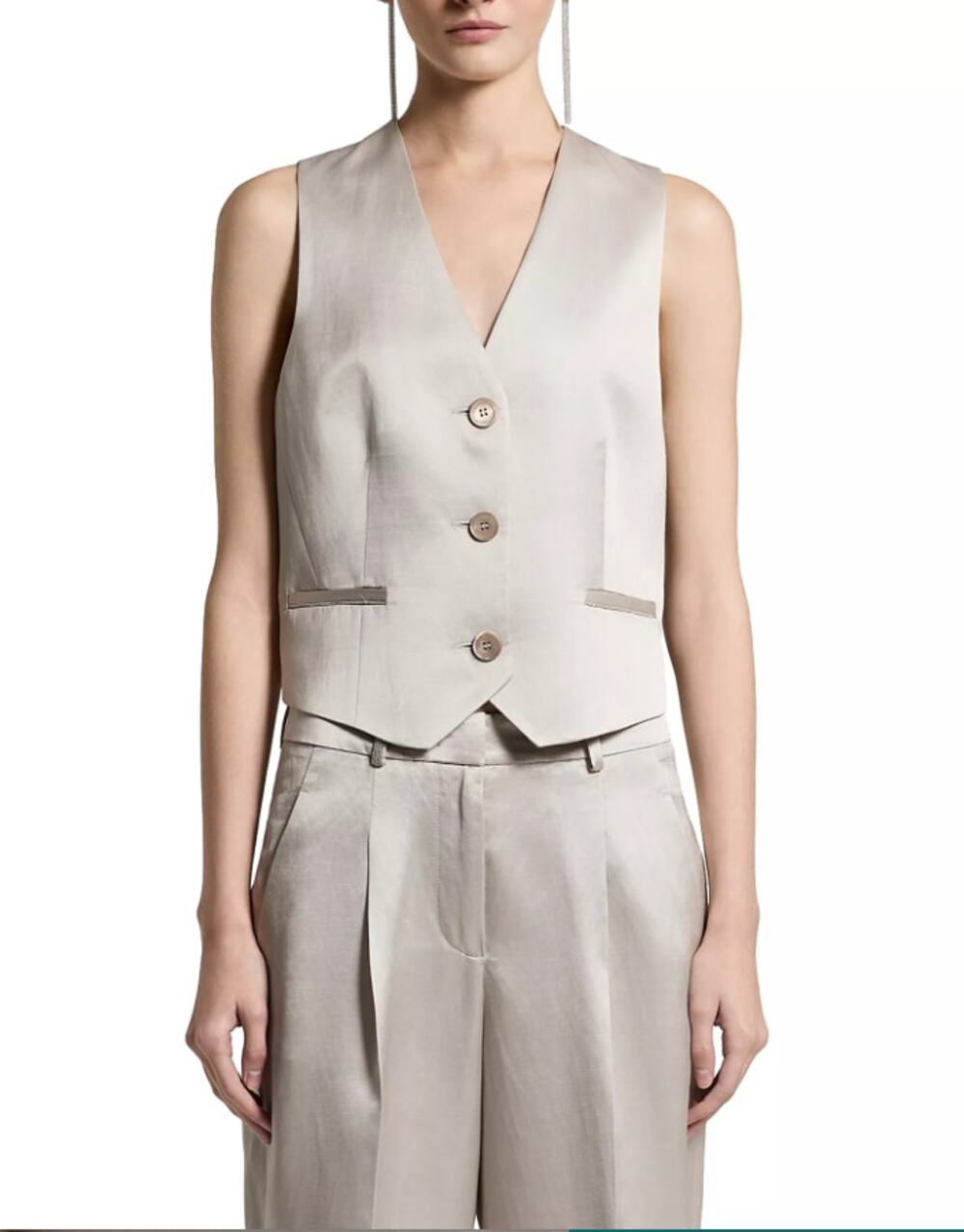 NWT Peserico Satin V-Neck Vest Silver Size 6